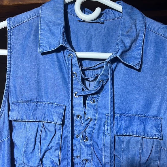 (2 for $25) DEX Chambray Tie Up Dress - Picture 2 of 2